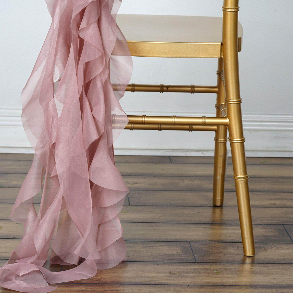 Chiffon Chair Sash with Curly Design Dusty Rose - Stylish Chair Decorations