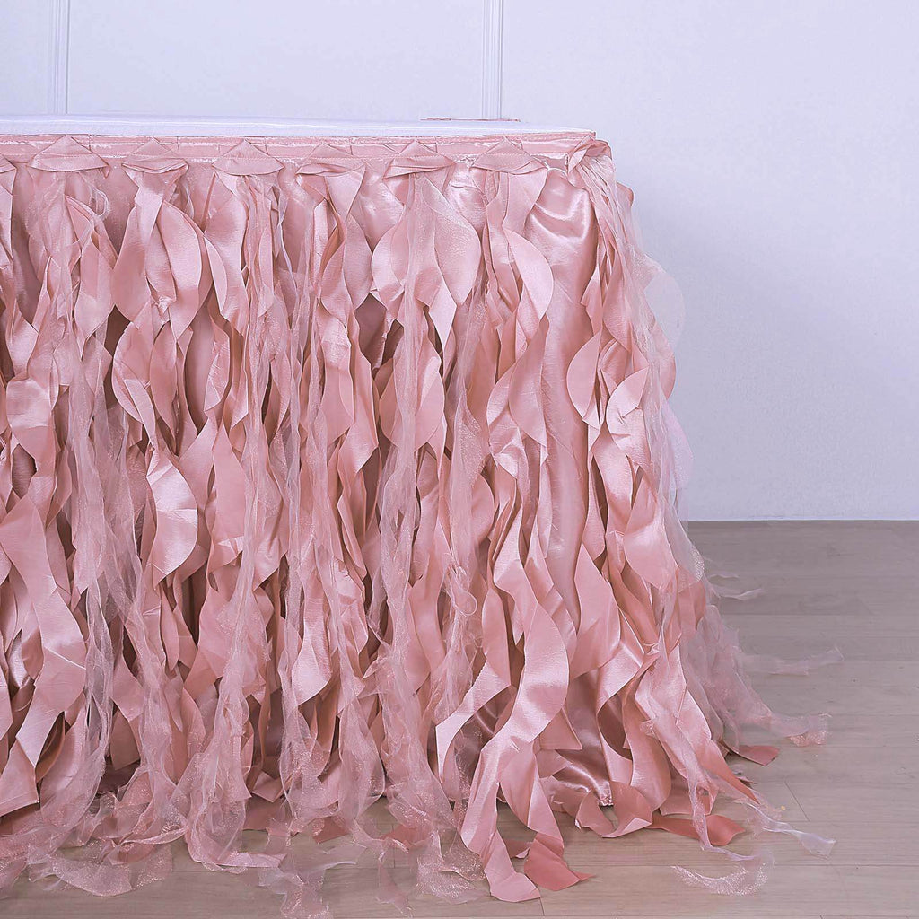 Taffeta 14ft Table Skirt Dusty Rose - Cascading Curly Willow Style Table Cover