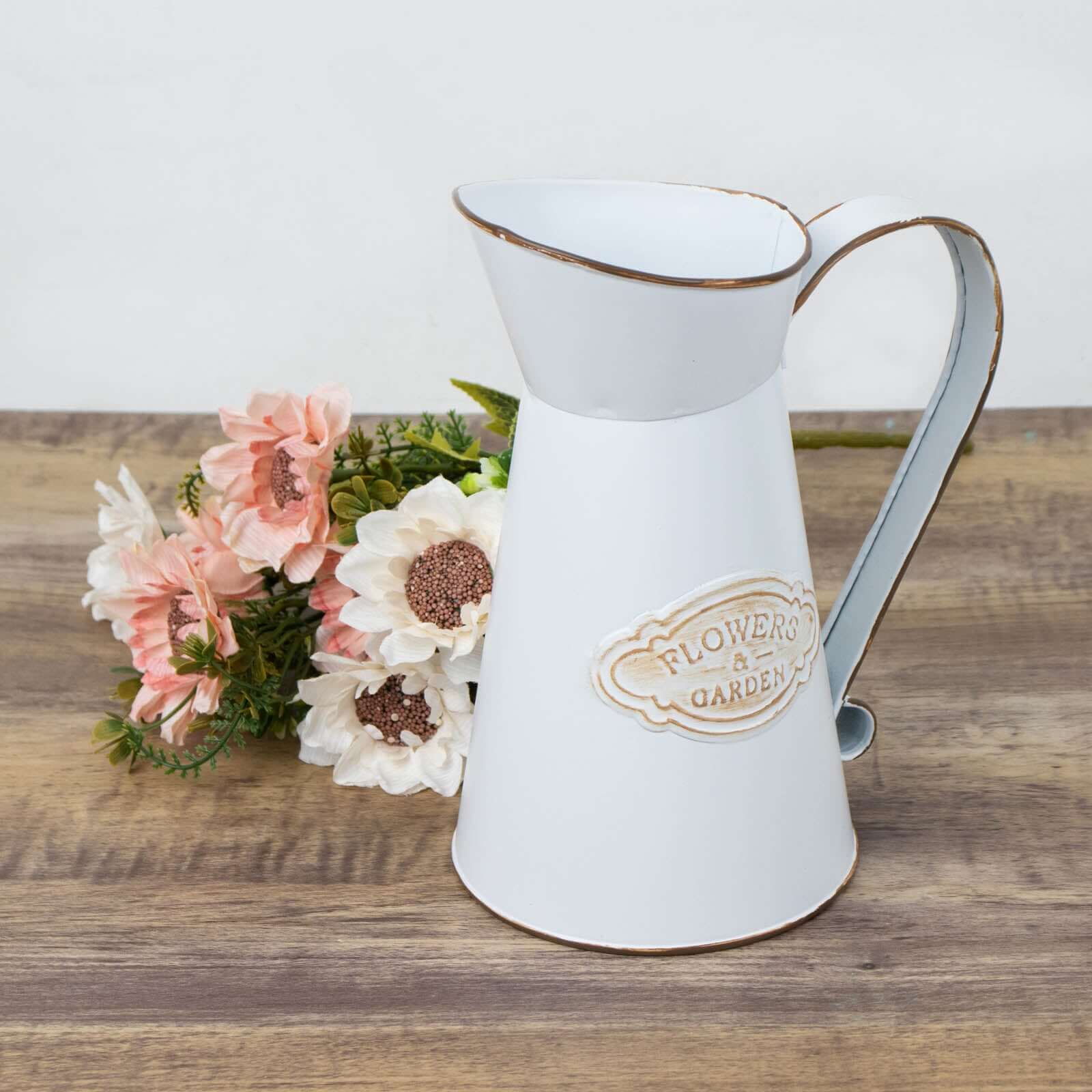 Metal Garden Water Pitcher Rustic Milk Jug Design - Shabby Chic Decorative Flower Vase 9"