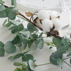 5ft Green Artificial Eucalyptus Leaf, White Cotton Ball Garland Vine