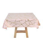 Polyester 54"x54" Square Tablecloth Blush with Gold Foil Geometric Pattern - Wrinkle-Resistant & Durable Table Cover
