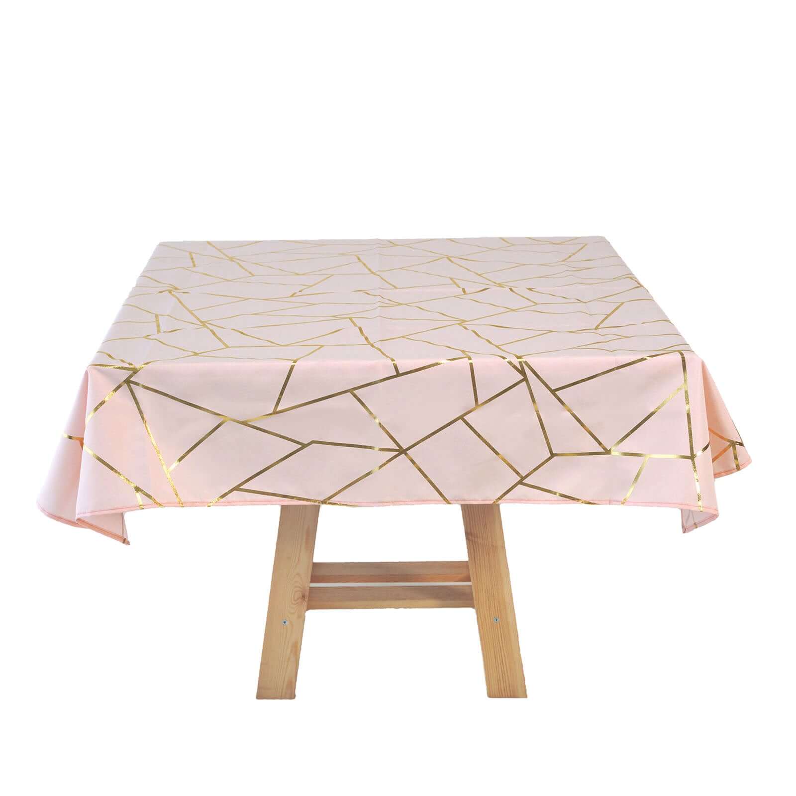 Polyester 54"x54" Square Tablecloth Blush with Gold Foil Geometric Pattern - Wrinkle-Resistant & Durable Table Cover
