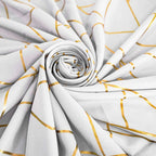 Polyester 60"x102" Rectangle Tablecloth White with Gold Foil Geometric Pattern - Wrinkle-Resistant and Durable Table Cover for Weddings & Events