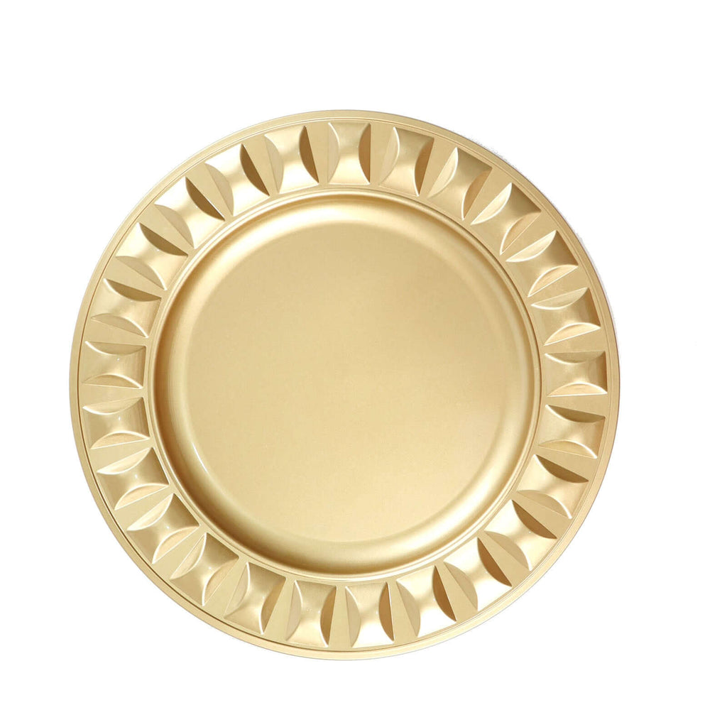 6-Pack Plastic Round Charger Plates 13" in Gold with Bejeweled Rim, Luxe Decorative Dinner Party Charger Tableware