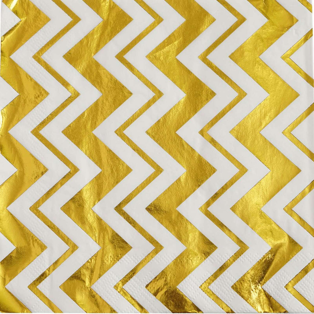 20-Pack Paper Dinner Napkins with Chevron Design Metallic Gold - Disposable 3 Ply Cocktail Napkins for Weddings