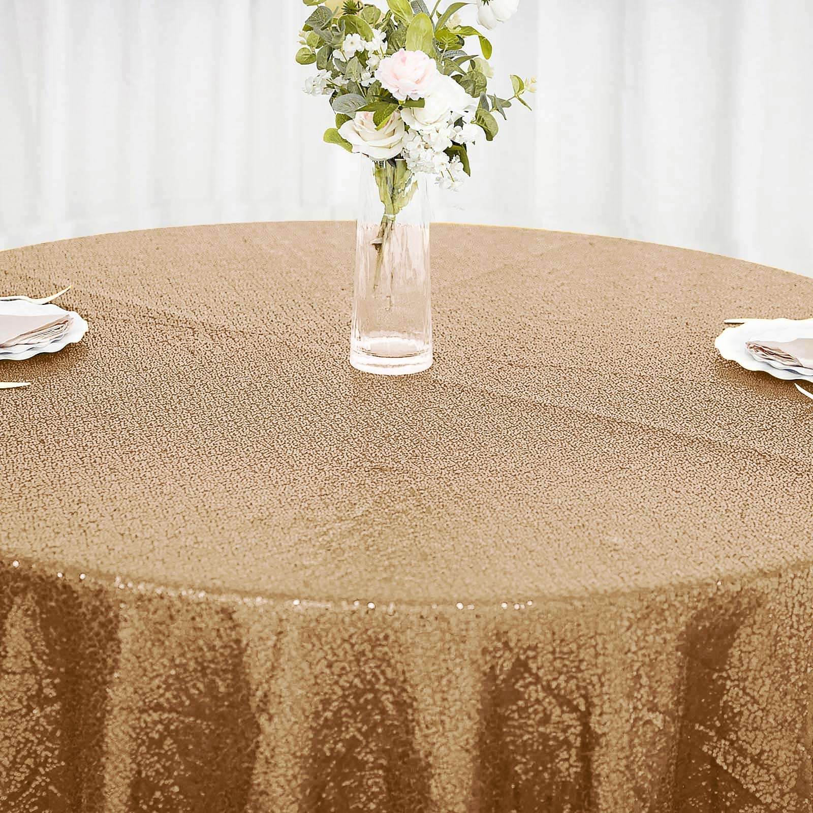 Sequin 108" Round Tablecloth Gold - Glittering Finish for Glamorous Events