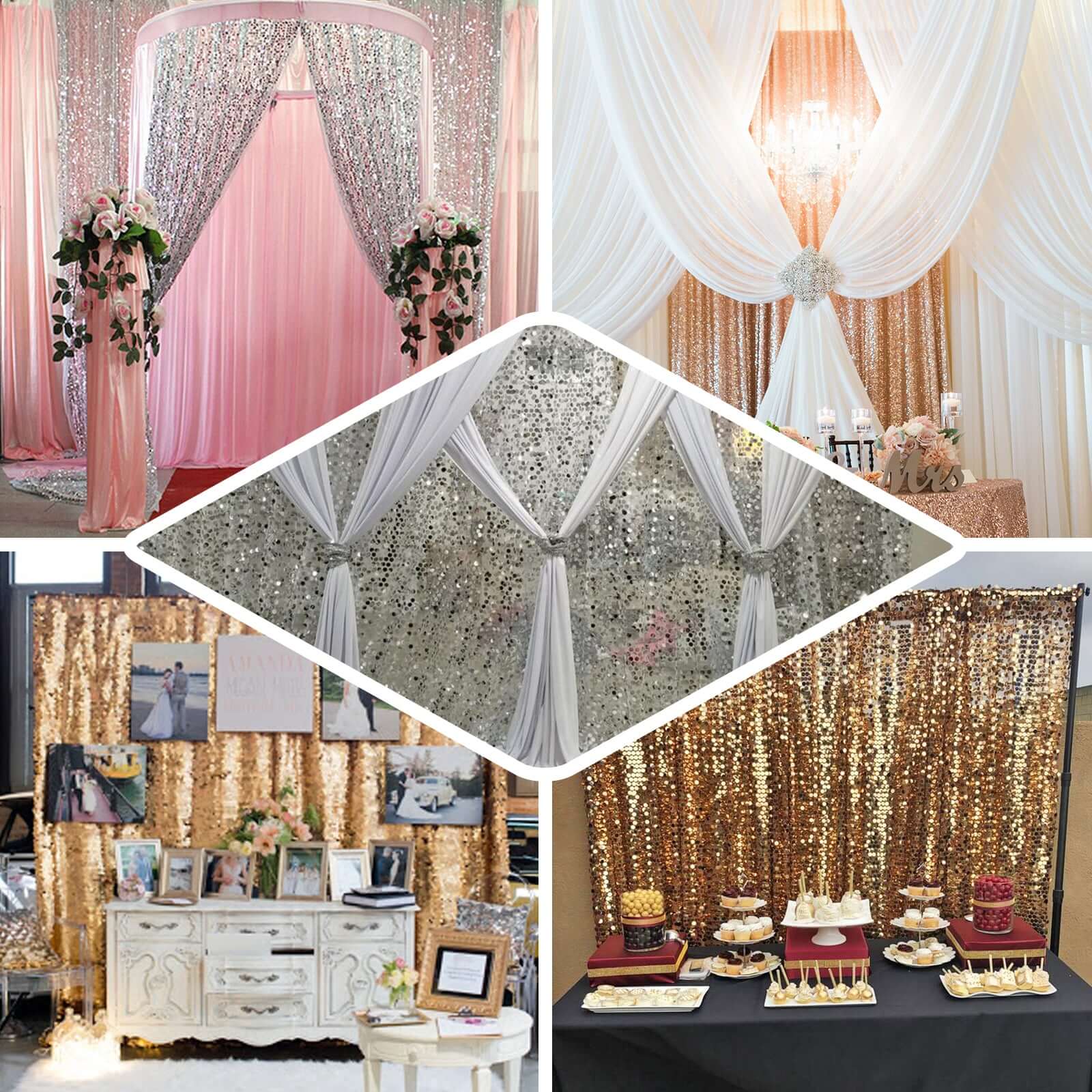 20ftx10ft Gold Big Payette Sequin Event Curtain Drapes, Backdrop Event Panel