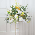 Metal Wedding Centerpiece Open Frame Design Gold - Grand Halo Top Floral Riser Pedestal 46"