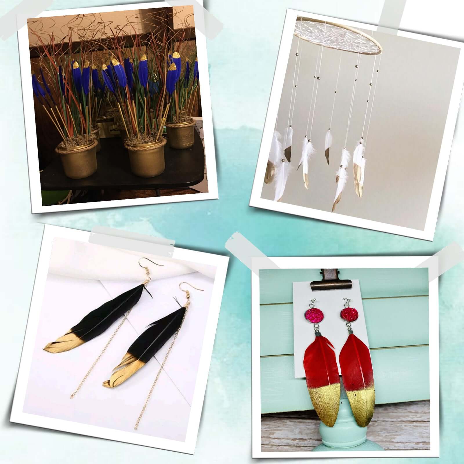 30-Pack Turkey Feathers Craft Feathers Glitter Gold Tip Mint - Decorative Feathers for DIY Party Projects