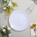 10-Pack Plastic 10" Round Dinner Plates in White with Gold Rim - Glossy Disposable Party Plates for Banquets & Special Occasions