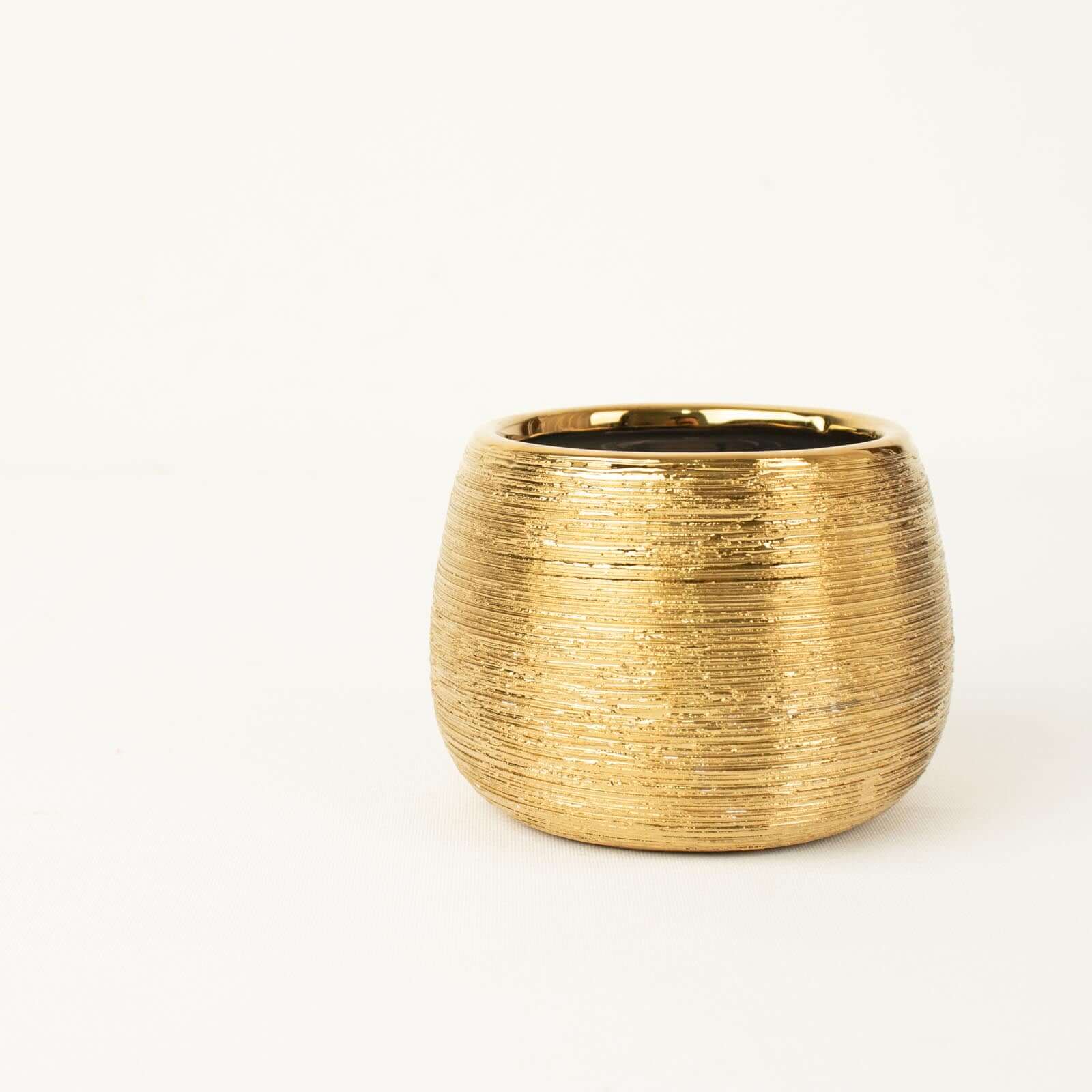 4-Pack Flower Vase Pots Textured Round Design Gold - Ceramic Brushed Indoor Planters 3"