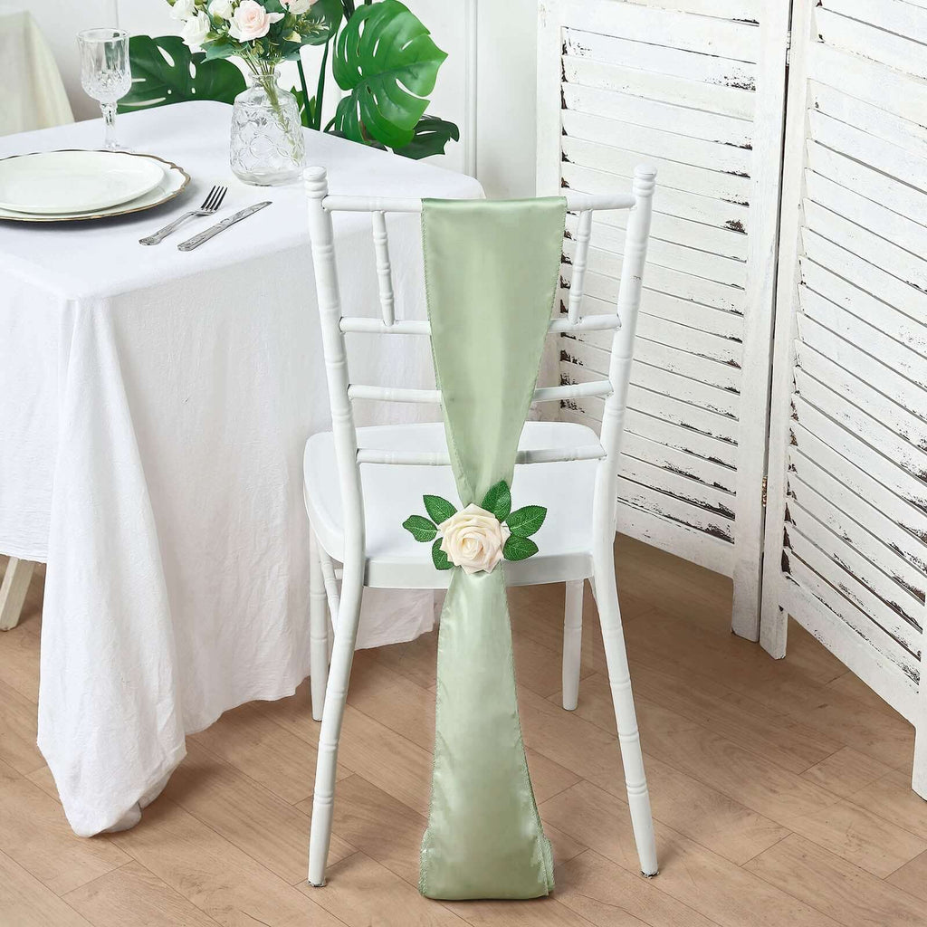 5 Pack Satin Chair Sashes Sage Green - Durable Chair Bows with Shiny Finish 6"x106"