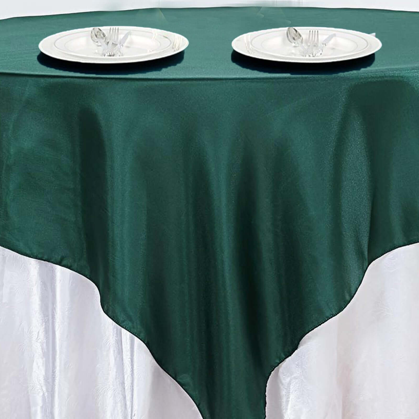 Satin 72"x72" Table Overlay Square Tablecloth Hunter Emerald Green - Smooth Finish Table Cover