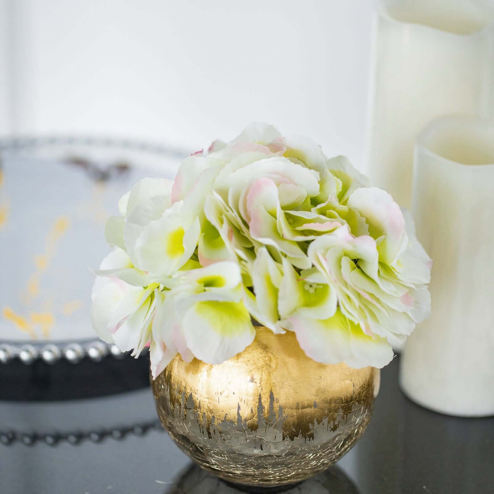 Glass Bud Vase Gold Foiled Crackle Bubble Bowl - Classy Floral Centerpiece for Weddings 4"