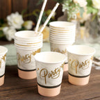 24-Pack Paper Cups in Blush with Marble Top - Stylish Disposable Party Cups for Hot & Cold Beverages 9oz