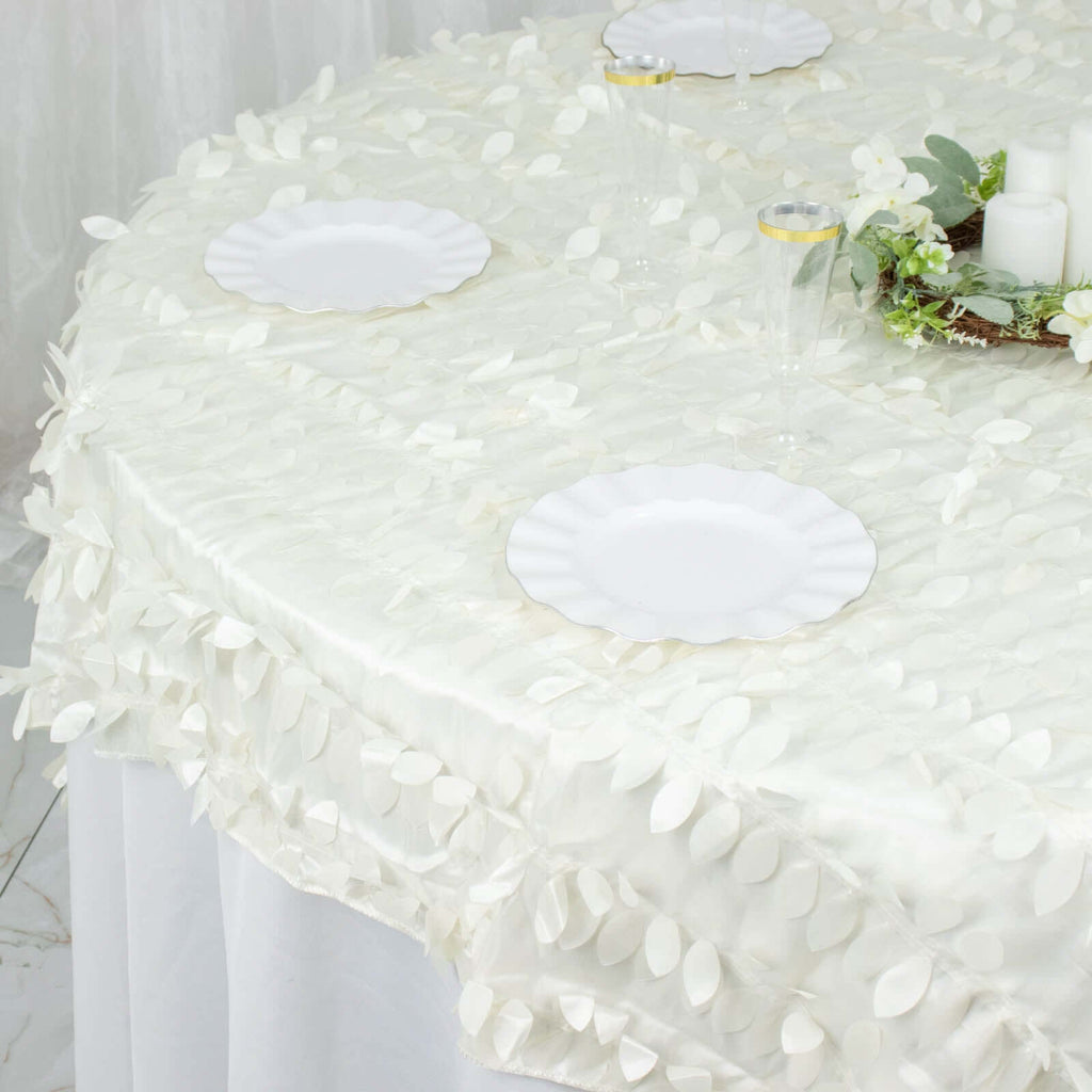 Taffeta 72"x72" Table Overlay Square Tablecloth Ivory - 3D Leaf Petal Table Cover