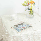 Taffeta 54"x54" Square Tablecloth Ivory 3D Leaf Petal Table Cover