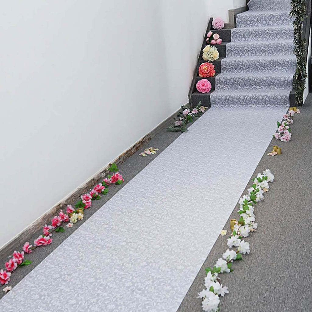 36"x100ft White Floral Lace Aisle Runner