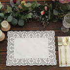100 Pcs Paper 14"x10" Rectangle Placemats in White - Food Grade Lace Paper Doilies for Dessert Display & Table Decor