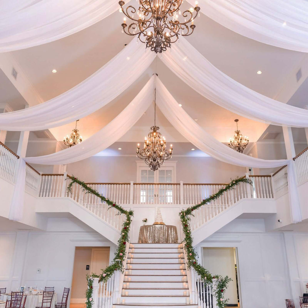 10ftx40ft White Sheer Ceiling Drape Curtain Panels Durable Flame Resistant Fabric