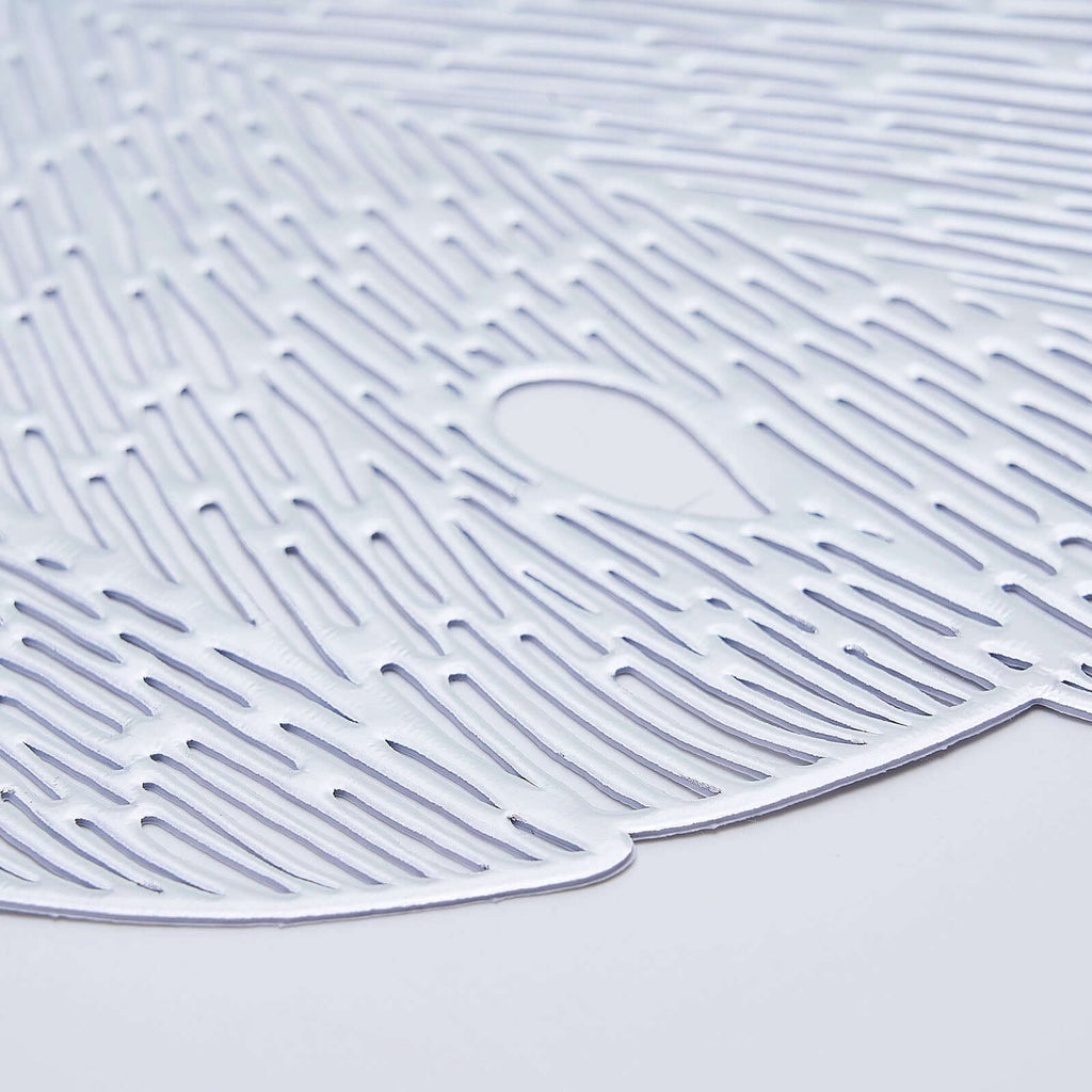 6-Pack Dining Table Mats Monstera Leaf Design Silver - Vinyl Non-Slip Surface for Tropical Themes 18"