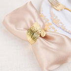 4 Pack Metallic Gold Ornate Leaf Napkin Rings, Linen Napkin Holders