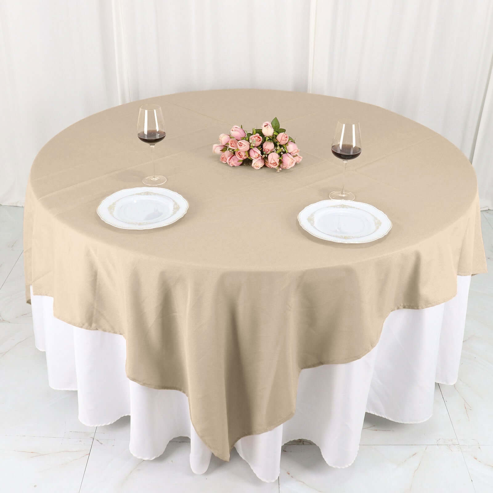 Polyester 90"x90" Table Overlay Square Tablecloth Nude - Wrinkle-Resistant & Durable Table Cover