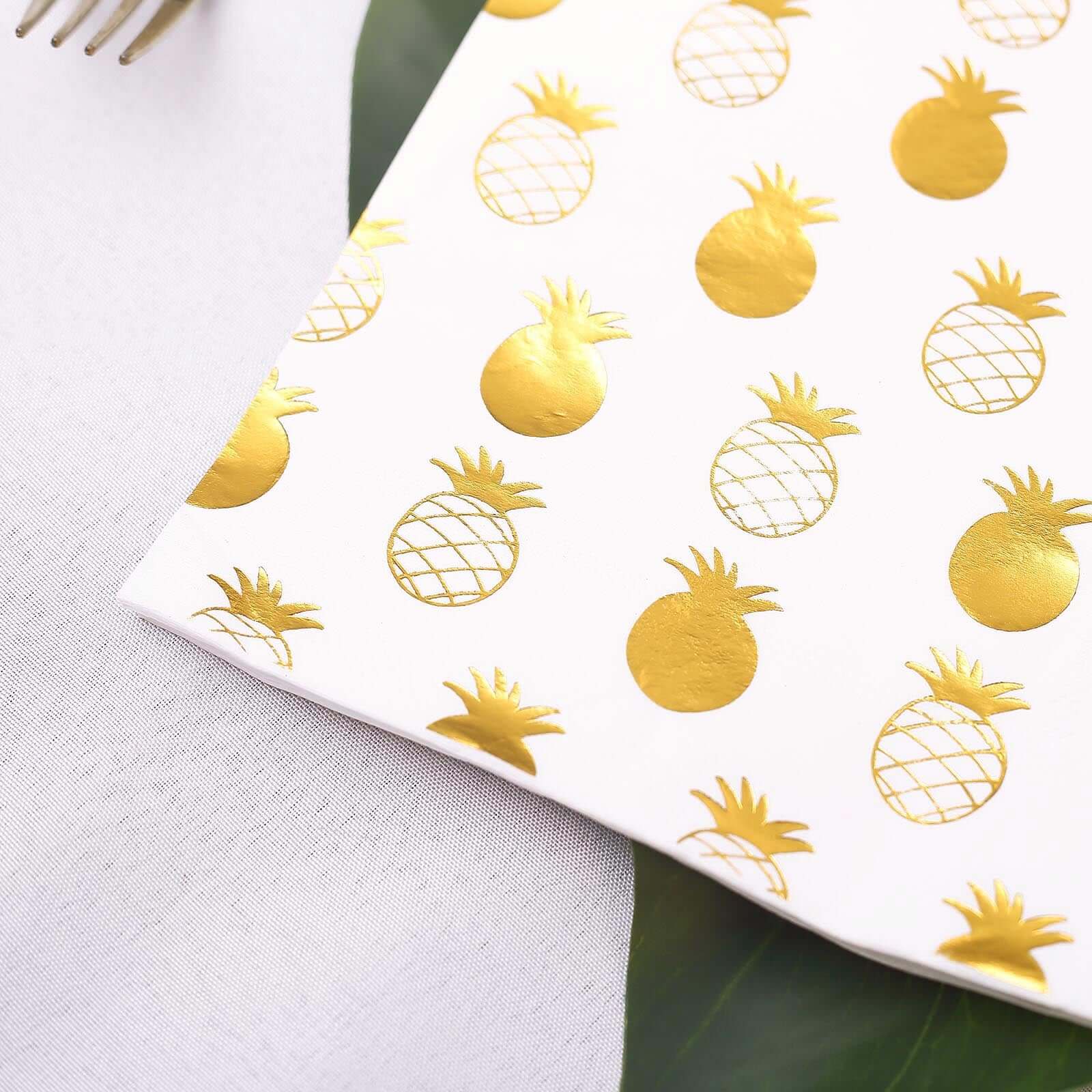20-Pack Paper Dinner Napkins with Pineapple Design Metallic Gold - Disposable 3 Ply Cocktail Napkins for Parties