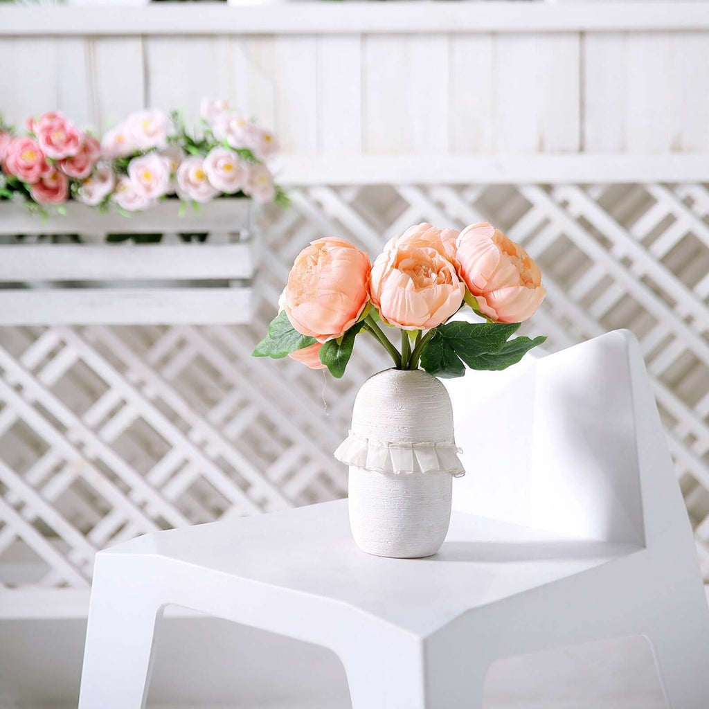 5 Flower Head Peach Peony Bouquet Artificial Silk Peonies Spray
