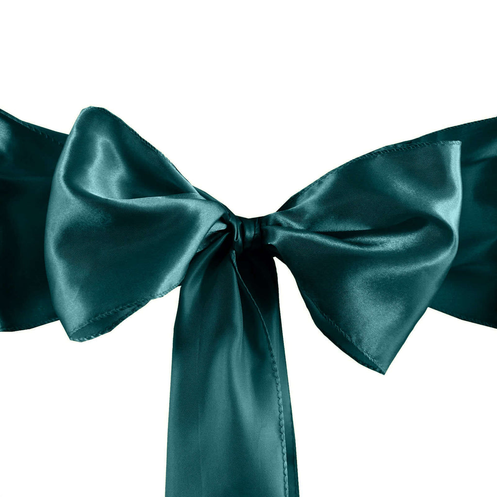 5 Pack Satin Chair Sashes Peacock Teal - Durable Chair Bows with Shiny Finish 6"x106"