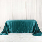 Satin Rectangular 90"x132" Tablecloth Peacock Teal - Seamless Table Cover