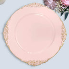 6-Pack Acrylic Round Charger Plates 13" in Blush with Gold Embossed Baroque Rim, Antique Decorative Dinner Party Charger Tableware