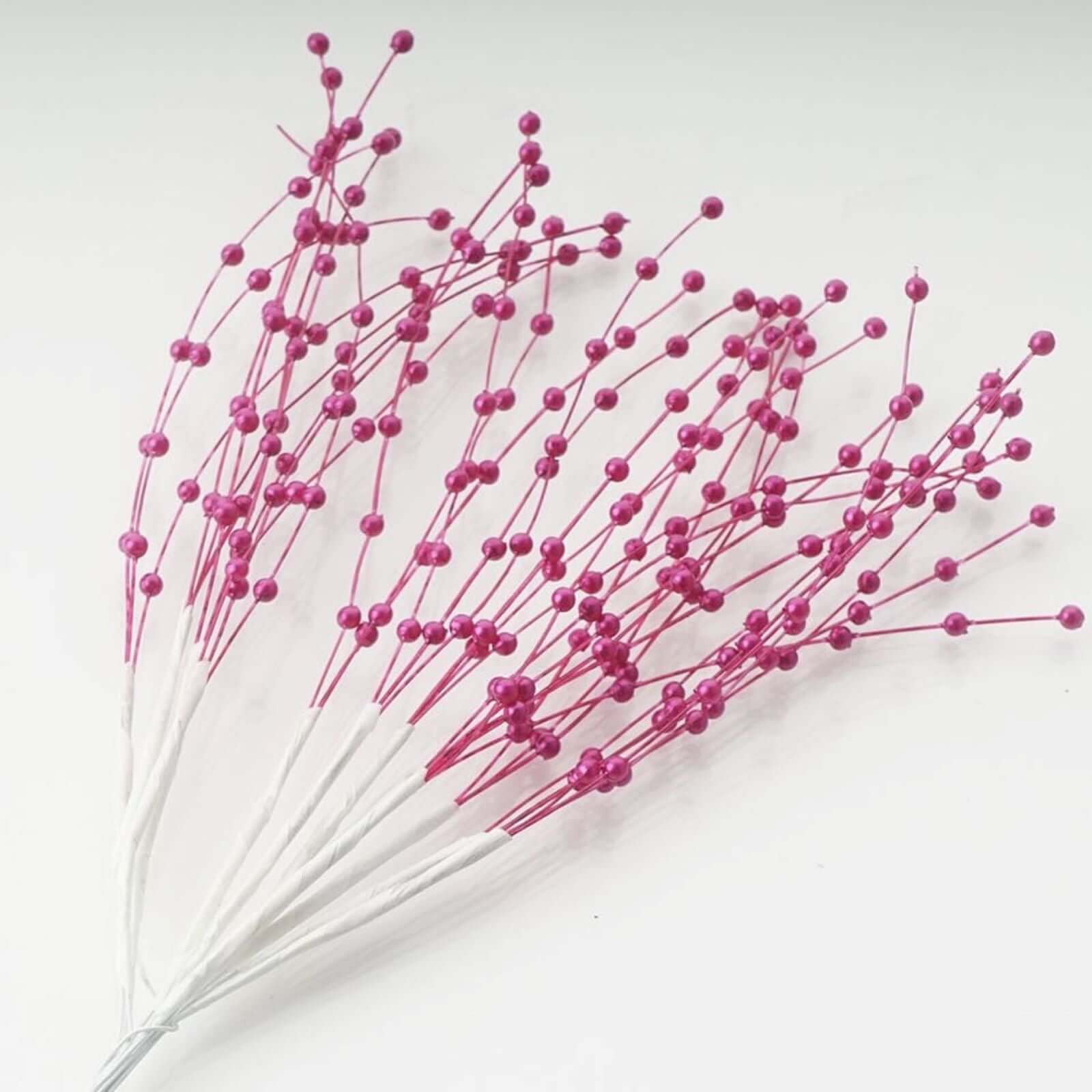 12 Bunches Faux Pearl Bead Spray Vase Fillers in Burgundy - Lustrous DIY Craft Beads 7"