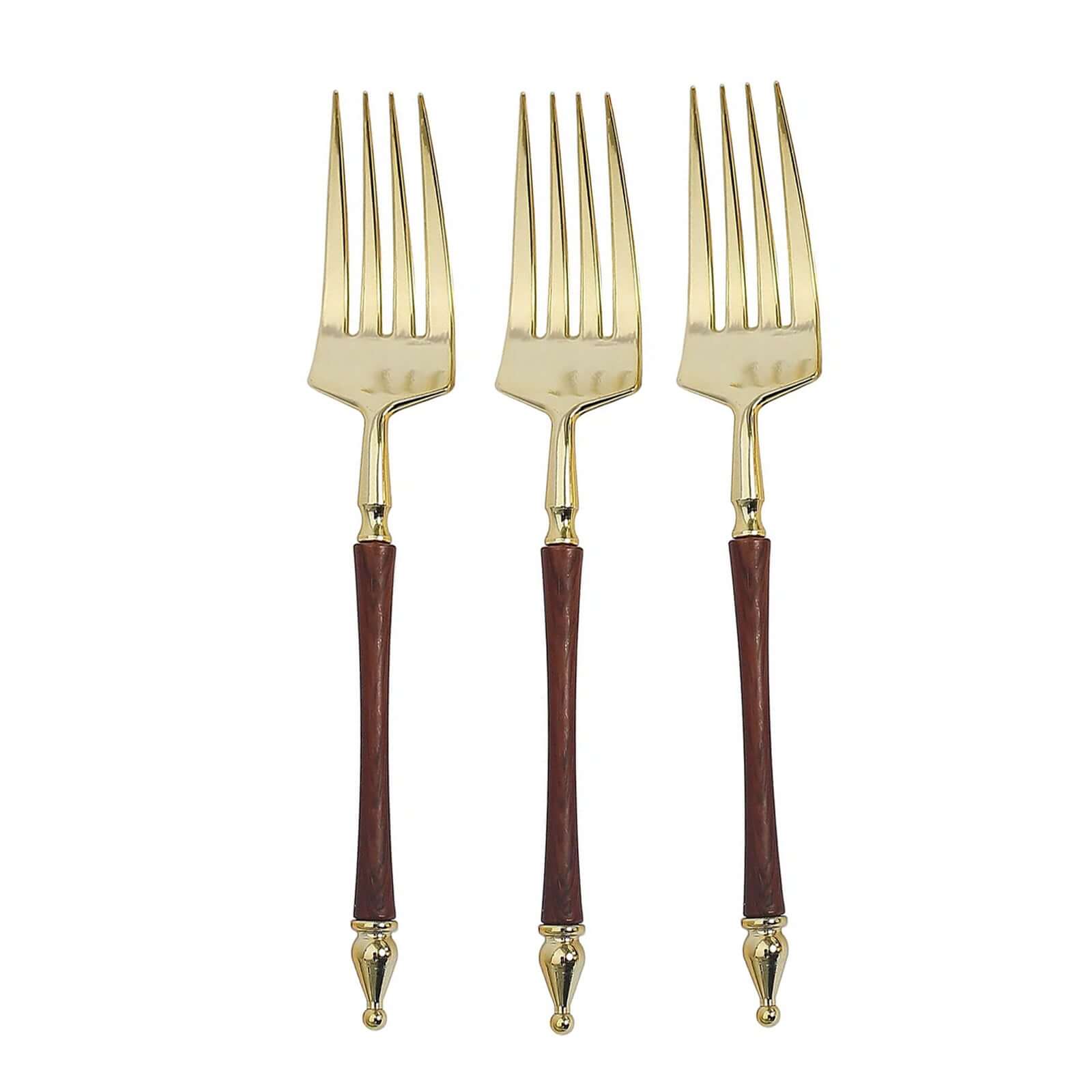 24-Pack Plastic Forks with Roman Column Handle Gold/Brown - European Style Disposable Utensils 8"