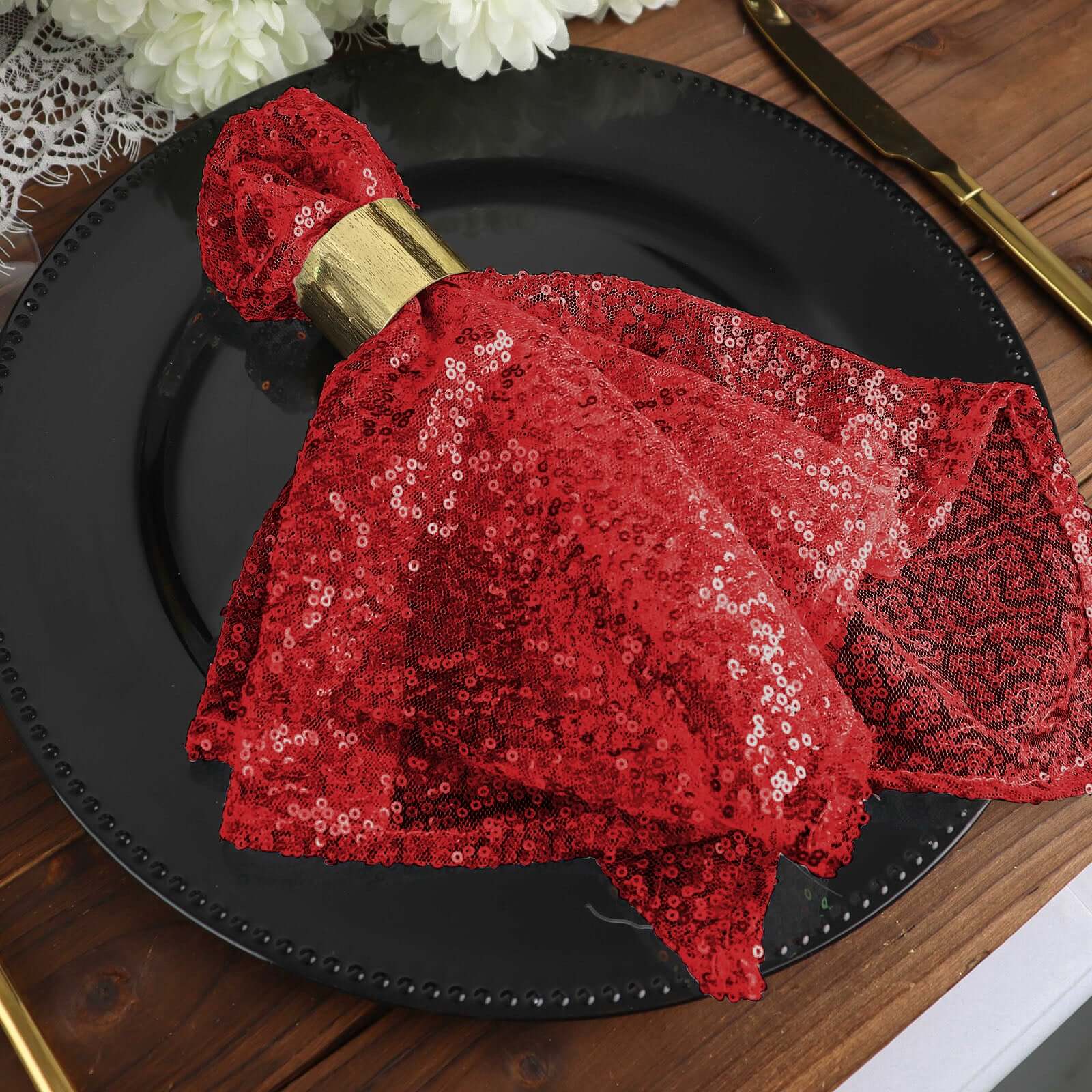 Sequin 20"x20" Napkin Red - Shimmering Dinner Napkin