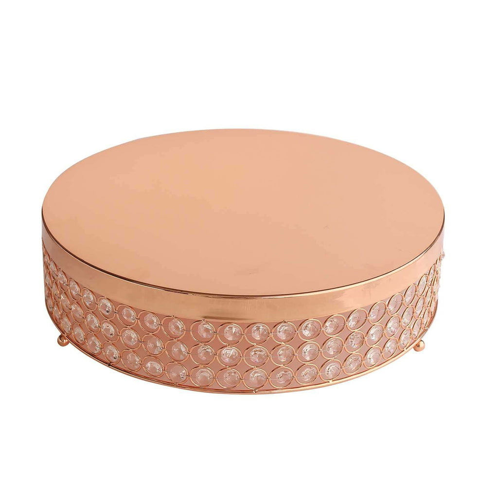 Metal Cake Stand Pedestal Crystal Beaded Design Rose Gold - Cupcake Display and Dessert Riser 16"