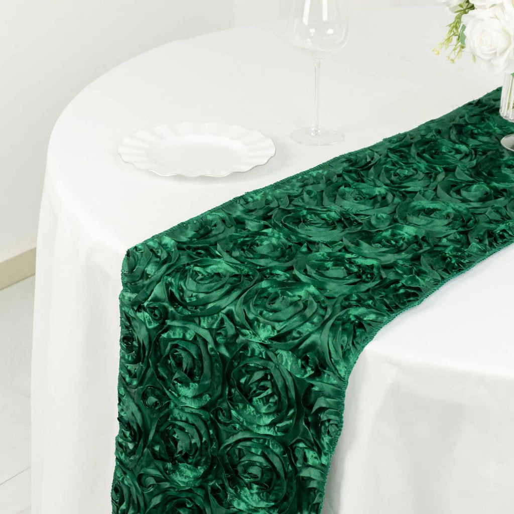 Rosette Satin 14"x108" Table Runner Hunter Emerald Green - Grandiose Design