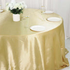 Satin 132" Round Tablecloth Champagne - Stylish Seamless Table Cover