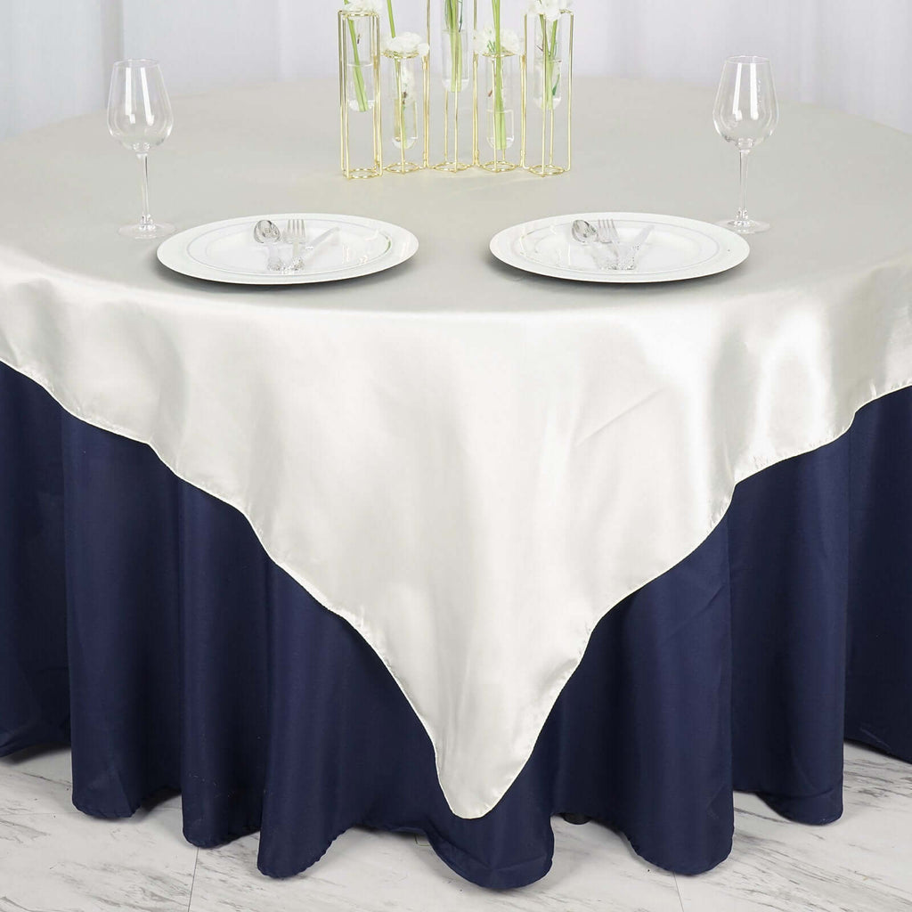 Satin 72"x72" Table Overlay Square Tablecloth Ivory - Smooth Finish Table Cover