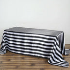 Satin 90"x132" Rectangle Tablecloth Black/White - Stripe Design with Seamless Silky Smooth Finish for Modern Celebrations