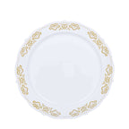 10-Pack Plastic 10" Round Dinner Plates in White with Gold Embossed Scalloped Edge - Chic Disposable Party Plates for Special Occasions & Banquets