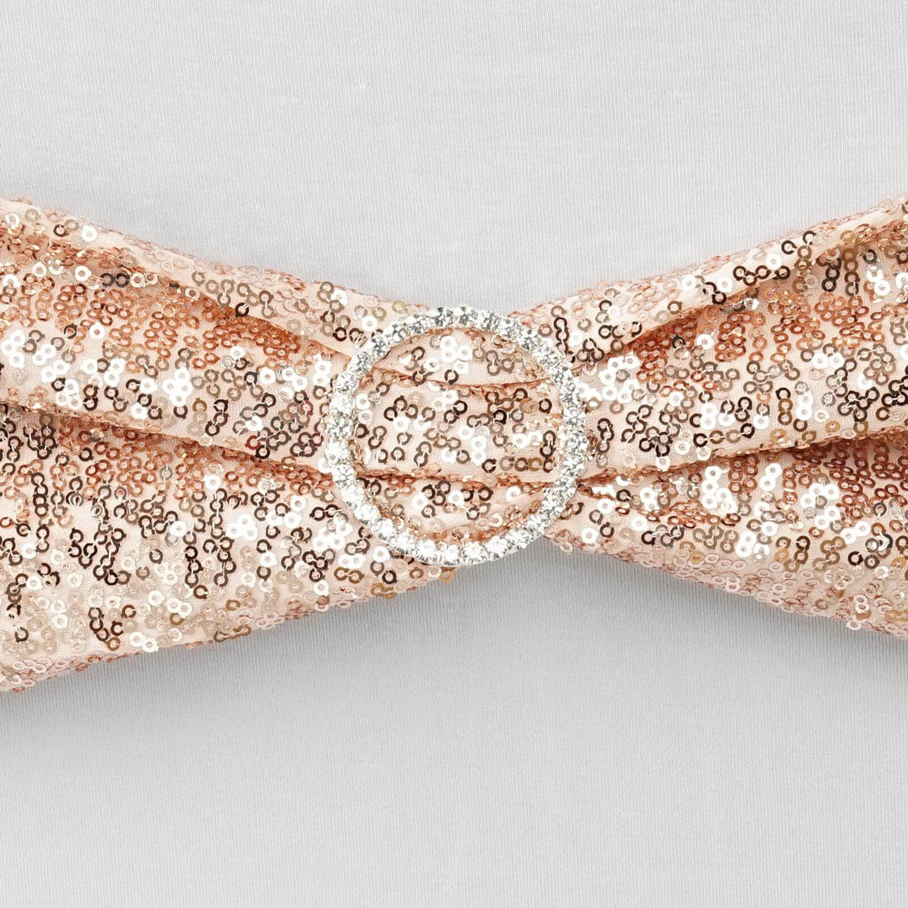 5 Pack Sequin Spandex Chair Sashes Blush - Stretch Chair Bands 6"x15"