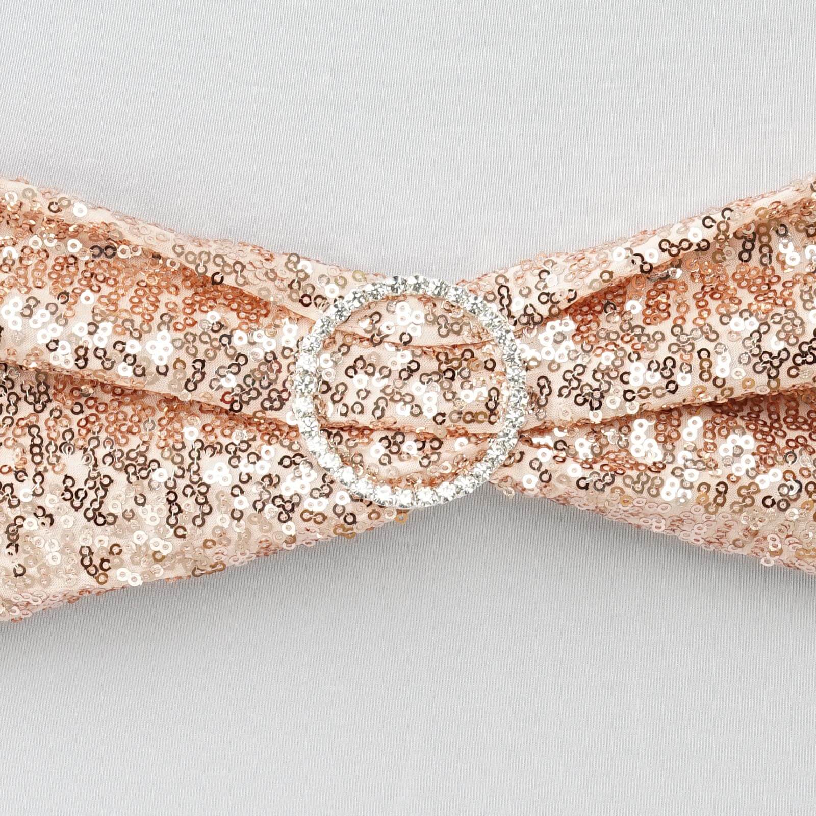 5 Pack Sequin Spandex Chair Sashes Blush - Stretch Chair Bands 6"x15"