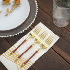 24-Pack Plastic Dessert Forks with Roman Column Handle Gold/Brown - European Style Disposable Utensils 6"