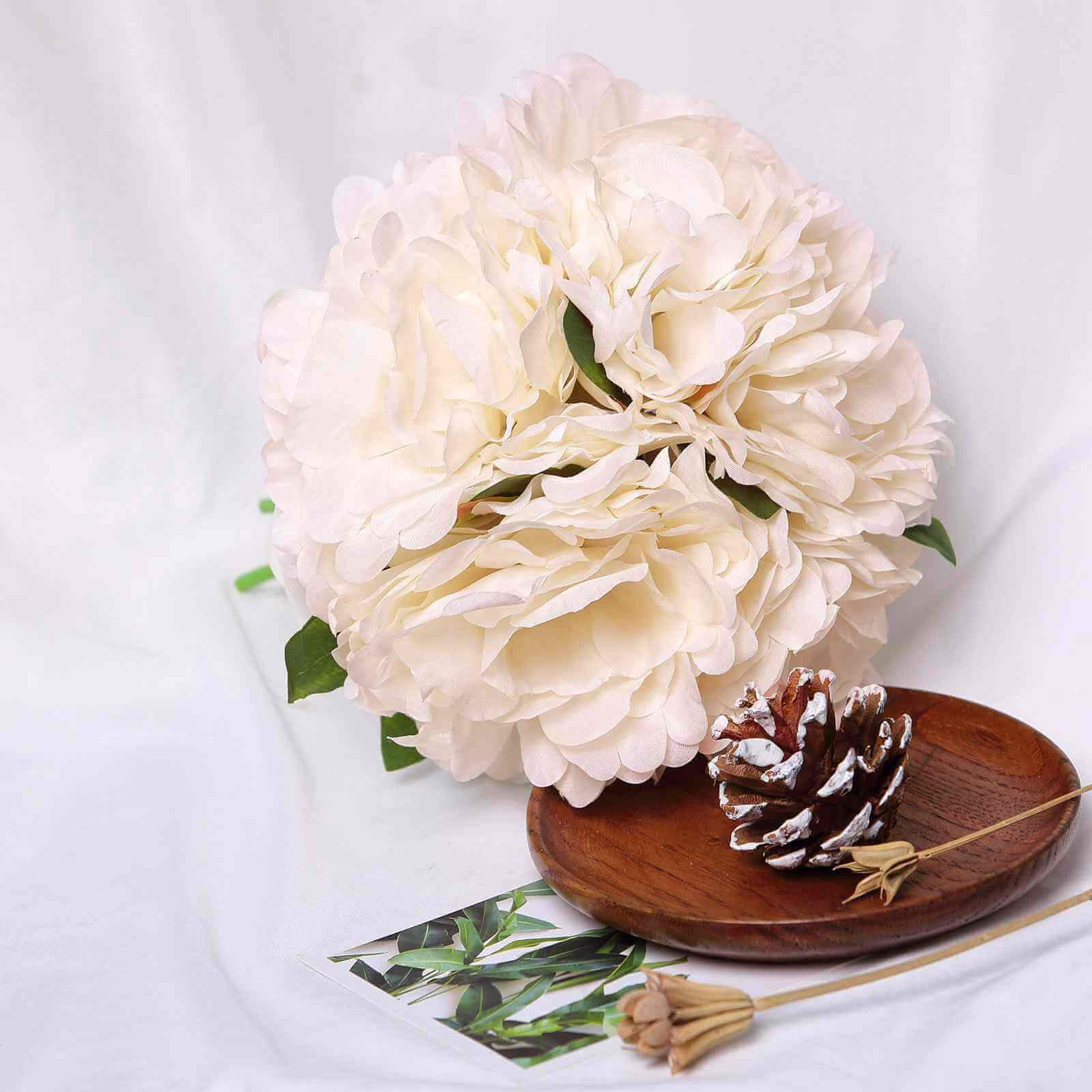 11" Blush Cream Real Touch Artificial Silk Peonies Flower Bouquet