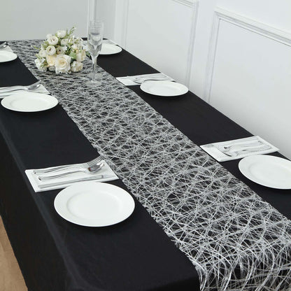Polyester 12"x108" Table Runner Metallic Silver Disposable Non-Woven Fiber Roll - Stylish & Chic Table Decor