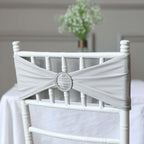 5 Pack Stretch Spandex Chair Sashes Silver - Reusable Chair Bands with Silver Diamond Ring Slide Buckle 5"x14"