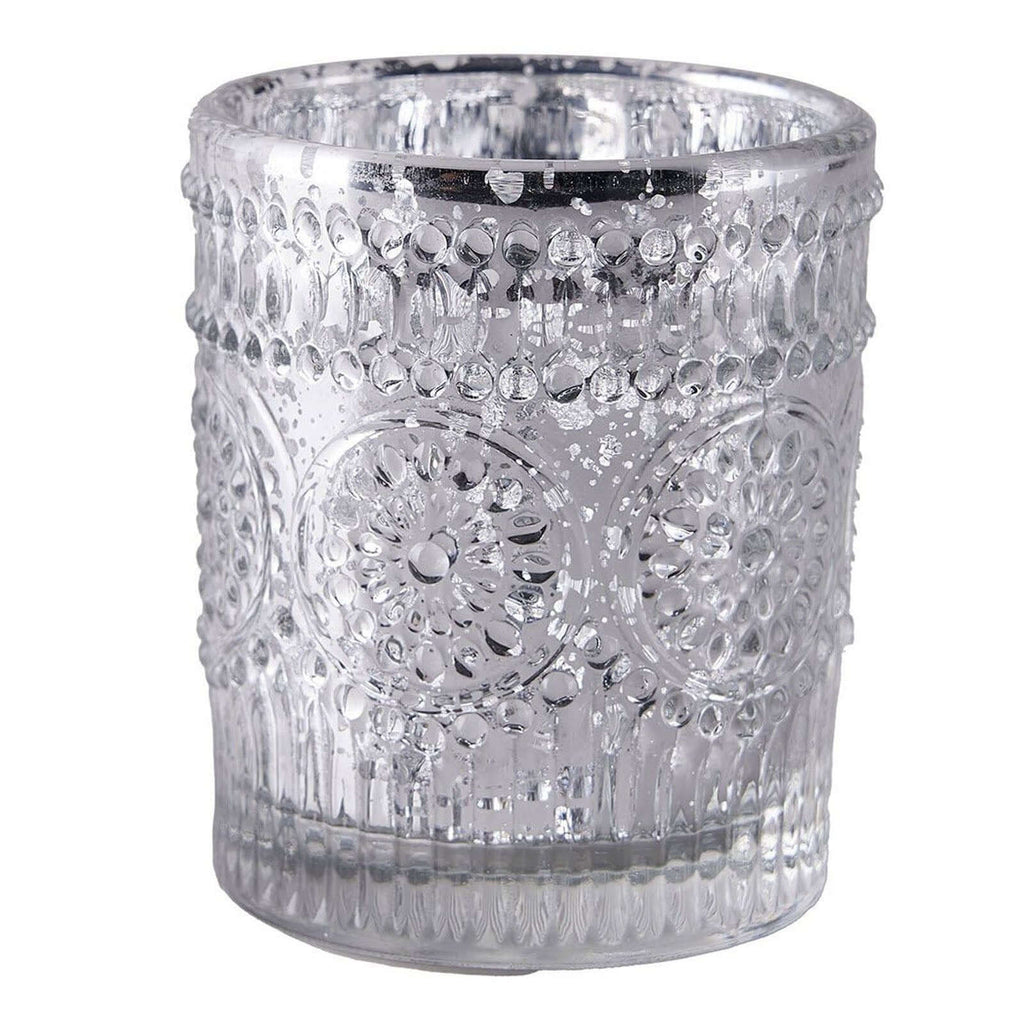 6-Pack Silver Glass Votive Tealight Holders - Stylish Primrose Design for Weddings & DÃ©cor