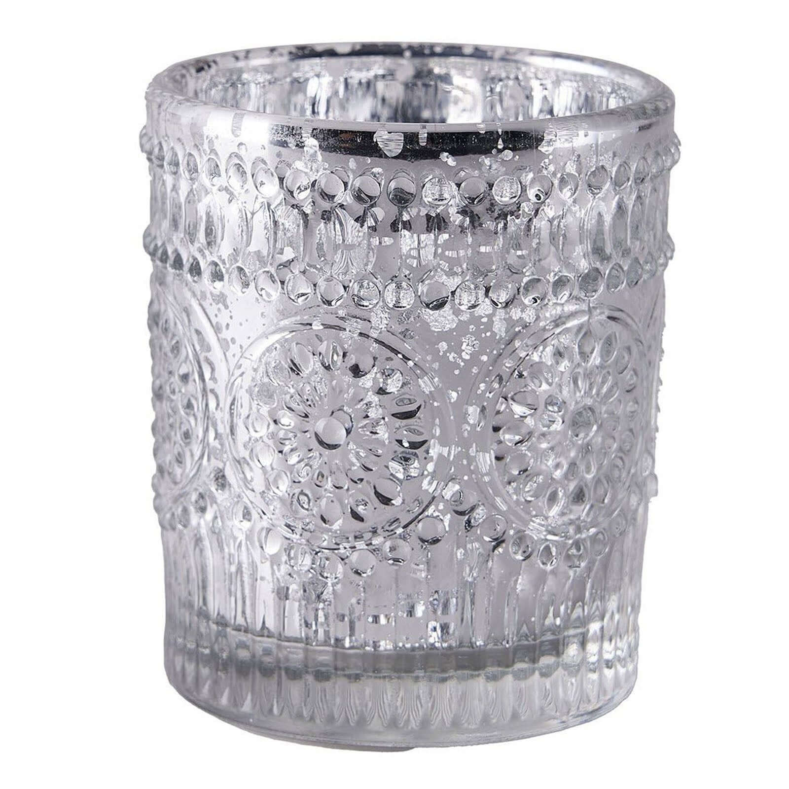 6-Pack Silver Glass Votive Tealight Holders - Stylish Primrose Design for Weddings & DÃ©cor