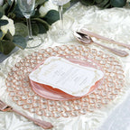 Wired Metal Round Charger Plate 14" in Rose Gold with Acrylic Crystal Beads, Glamorous Decorative Dinner Charger Tableware